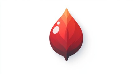 Obraz premium A vibrant red leaf with gradient shades of orange and deep red, set against a clean white background.