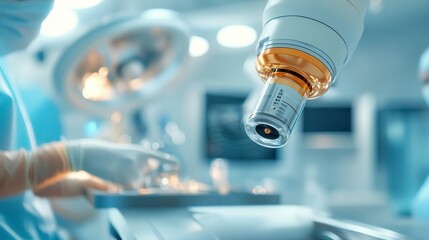 Medical robotic arm in an operating room during a surgery.