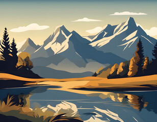 Beautiful vector landscape on the background of mountains background