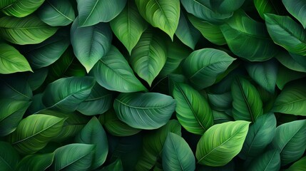 Obraz premium A lush arrangement of various green leaves, showcasing rich textures and vibrant hues.