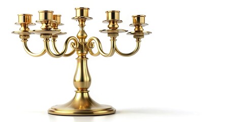Forced perspective gold candelabrum on a white background isolated