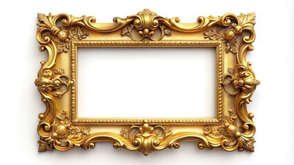 Forced perspective gold frame classic baroque style picture white background stock photo