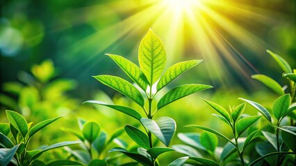 Obraz premium Forced perspective green leaf plant with sunlight shining through it