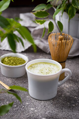 Green healthy matcha latte drink