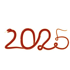 Chinese 2025 Red and Gold Contour New Year Numeric. Zodiac Asia Snake