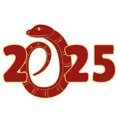 Chinese 2025 Red and Gold Contour New Year Numeric. Zodiac Asia Snake