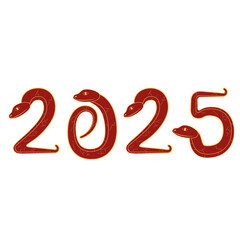 Chinese 2025 Red and Gold Contour New Year Numeric. Zodiac Asia Snake