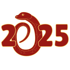 Chinese 2025 Red and Gold Contour New Year Numeric. Zodiac Asia Snake