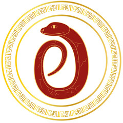 Chinese 2025 Red New Year Zodiac Asia Snake with Gradient Circle Gold Ornament
