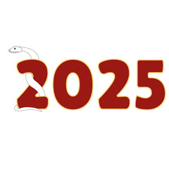 Chinese 2025 Red New Year Numeric. Zodiac Asia Snake