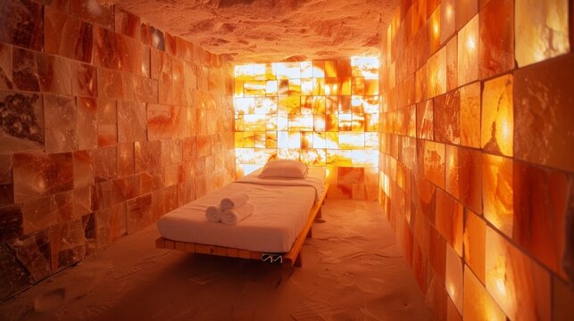 A Himalayan salt room perfect for detoxifying and rejuvenating the skin.