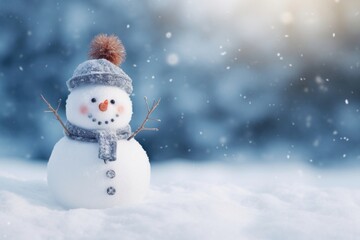 Christmas background snow outdoors snowman.