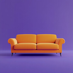 Orange sofa on a violet background.