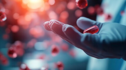 Hand with capsules, healthcare concept, white isolate background.