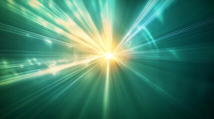 Obraz premium Abstract green and yellow light rays converging in the center.
