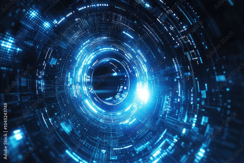 Aufkleber futuristic blue glowing tunnel effect with moving data flowing