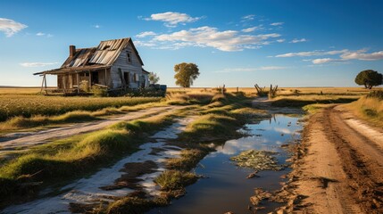 Abandoned Farmhouse on a Country Road