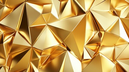 An abstract geometric gold background with triangles and polygons, combining sharp lines with a reflective gold finish for a modern and stylish effect