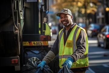 Fototapeta premium Cleaning service vehicle smiling truck.