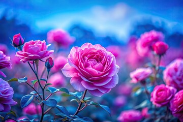 Obraz premium Forced perspective pink rose hills with gradient contrast colors of blue and magenta