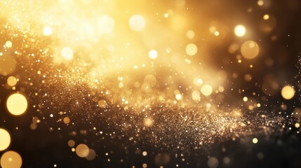 Obraz premium A gold dust and sparkles background with particles softly floating in the air, creating a magical and luxurious ambiance for celebrations or special events