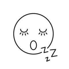 Sleeping Face with Eyelashes and ZZZ Line Icon. Peaceful Rest and Sleep Outline Symbol. Editable Stroke. Isolated Vector Illustration