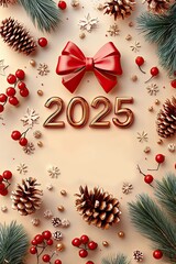 Elegant New Year 2025 flat lay with festive decorations