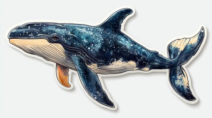 Fototapeta premium Artistic illustration of a blue whale featuring a cosmic design, showcasing vibrant colors and intricate details.