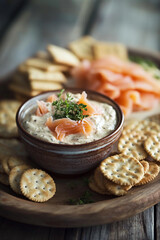 Close up of smoked salmon dip in bowl generated.AI