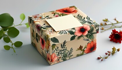 Beautifully wrapped gift box surrounded by floral accents and greenery perfect for special occasions and thoughtful surprises