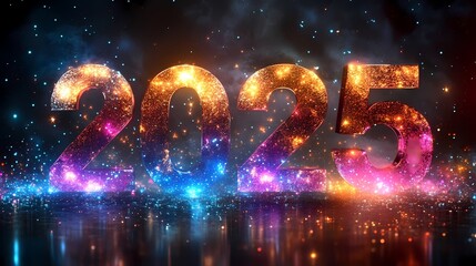 Happy New Year 2025 Celebration with Fireworks Backdrop
