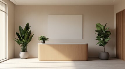 Fototapeta premium Minimalist Office Setup with Green Plants