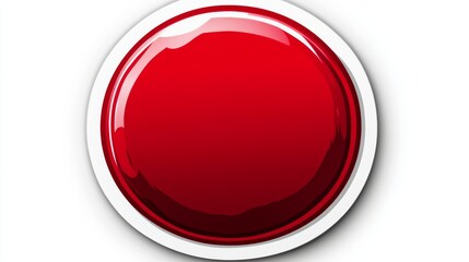 A large, glossy red button with a white border, symbolizing urgency or action.