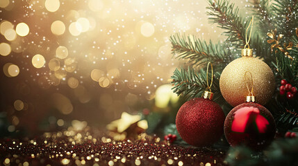 Festive red and gold baubles adorn a towering Christmas tree, creating a magical winter wonderland Generative AI.