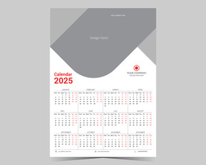 Wall calendar 2025 template, modern 12 month one page calendar design, corporate business calendar.