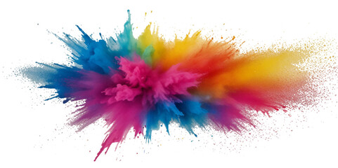 Vector abstract colorful rainbow paint and colorful cloud smoke powder explosion isolated on transparent wide panorama background.