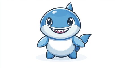 Cute cartoon baby shark character with big eyes and a cheerful smile, perfect for children's themes.