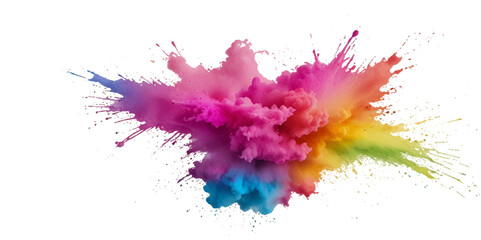Colorful smoke rainbow painted fog festival background. Colorful rainbow paint color smoke cloud explosion isolated on transparent background.