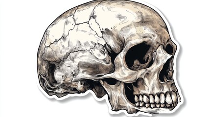 Obraz premium A detailed artistic illustration of a human skull, showcasing intricate shading and realistic textures.