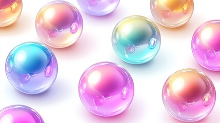 Colorful translucent spheres create a dreamy and vibrant pattern on a white background.