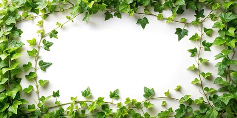 Frame of green vines and ivy leaves surrounding a white background