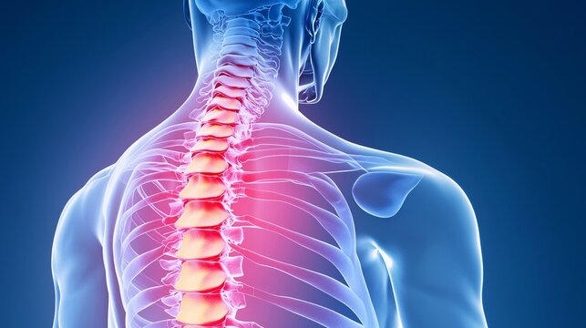 Anatomical View of Spine with Inflammation Highlighted - Understanding Ankylosing Spondylitis and HLA-B27s Role in Chronic Pain