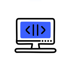 Computer screen icon with code sign. Vector illustration.