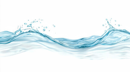 A clear, wave-like formation of water, showcasing splashes and fluid movement on a white background, symbolizing calmness and vitality.