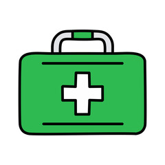 First aid kit icon, vector illustration. Flat design style with green color.