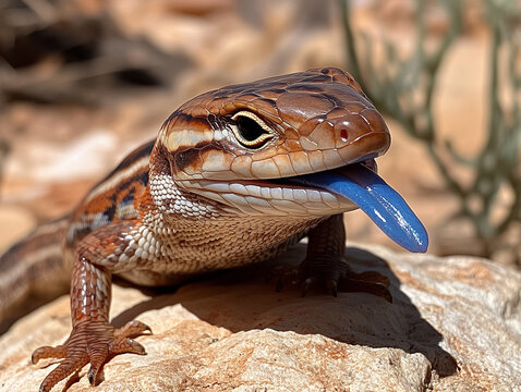 Close-up Portrait of a Blue-Tongued Skink in Its Natural Habitat