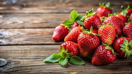 Fresh and juicy strawberries on a wooden background