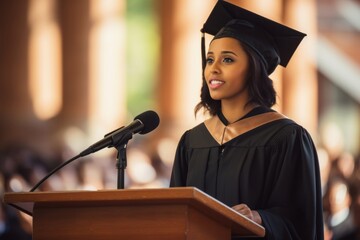 African American woman speech microphone education.