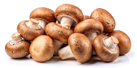 Fresh brown champignon mushrooms isolated on white background silhouette