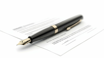 3D Business Contract Fountain Pen Hovering Rotating White Background Icon Concept Successful Negotiation Partnership Agreement Corporate Deals Financial Services Banners
